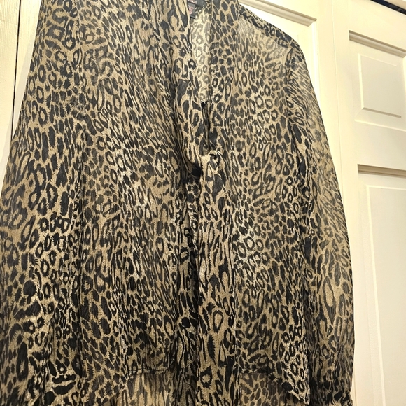 Women's Leopard Print Sheer LS Top Sz XL - Picture 2 of 7